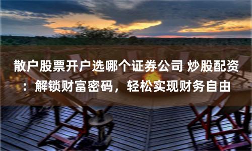 散户股票开户选哪个证券公司 炒股配资：解锁财富密码，轻松实现财务自由